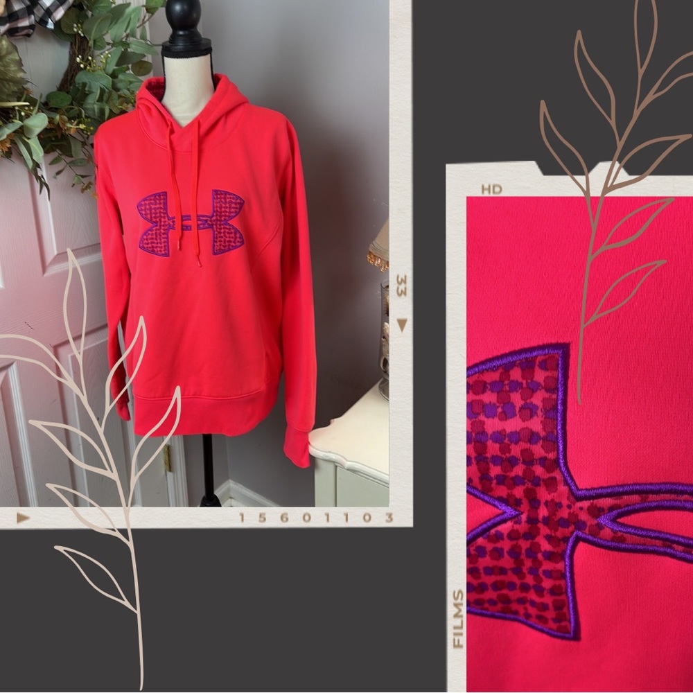 Under Armour Fleece Fluorescent Pink & Purple Hoodie with Kangaroo Front Pocket